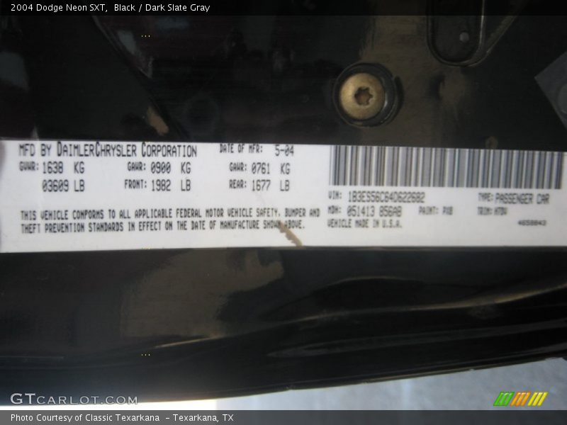 Black / Dark Slate Gray 2004 Dodge Neon SXT