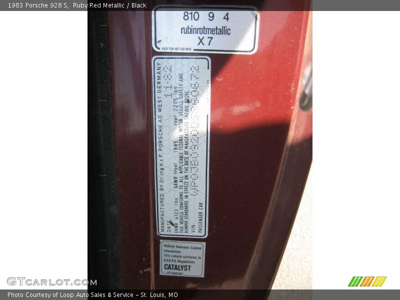 Ruby Red Metallic / Black 1983 Porsche 928 S