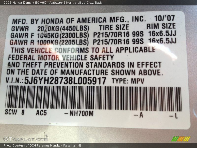 Alabaster Silver Metallic / Gray/Black 2008 Honda Element EX AWD