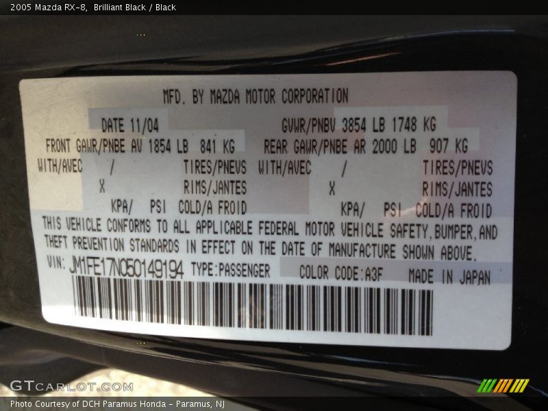Brilliant Black / Black 2005 Mazda RX-8