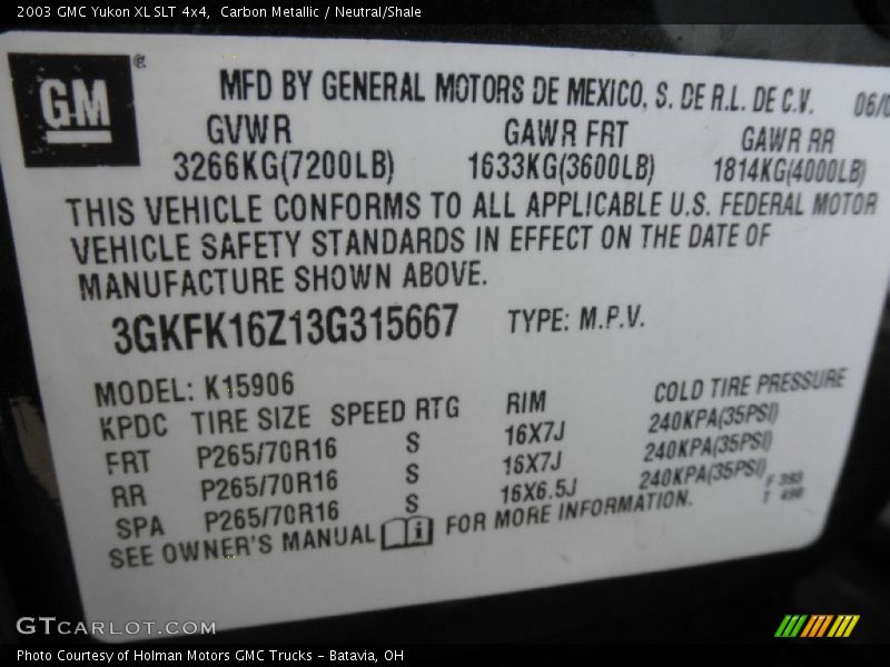 Carbon Metallic / Neutral/Shale 2003 GMC Yukon XL SLT 4x4