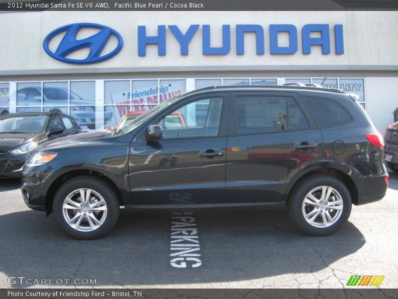 Pacific Blue Pearl / Cocoa Black 2012 Hyundai Santa Fe SE V6 AWD