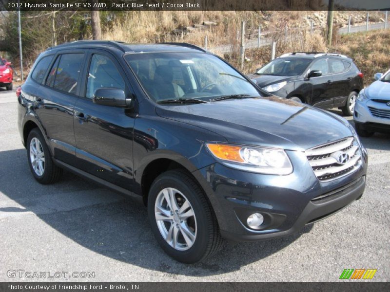 Pacific Blue Pearl / Cocoa Black 2012 Hyundai Santa Fe SE V6 AWD