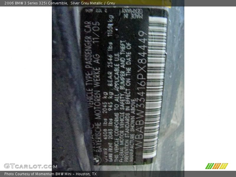 Silver Grey Metallic / Grey 2006 BMW 3 Series 325i Convertible