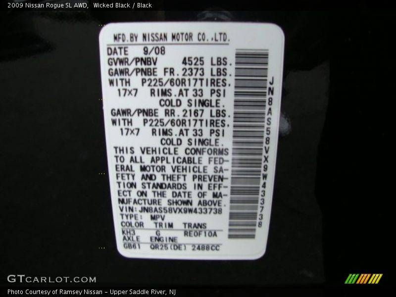 2009 Rogue SL AWD Wicked Black Color Code KH3