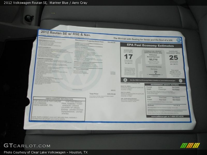 Mariner Blue / Aero Gray 2012 Volkswagen Routan SE
