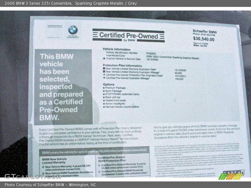 Sparkling Graphite Metallic / Grey 2006 BMW 3 Series 325i Convertible