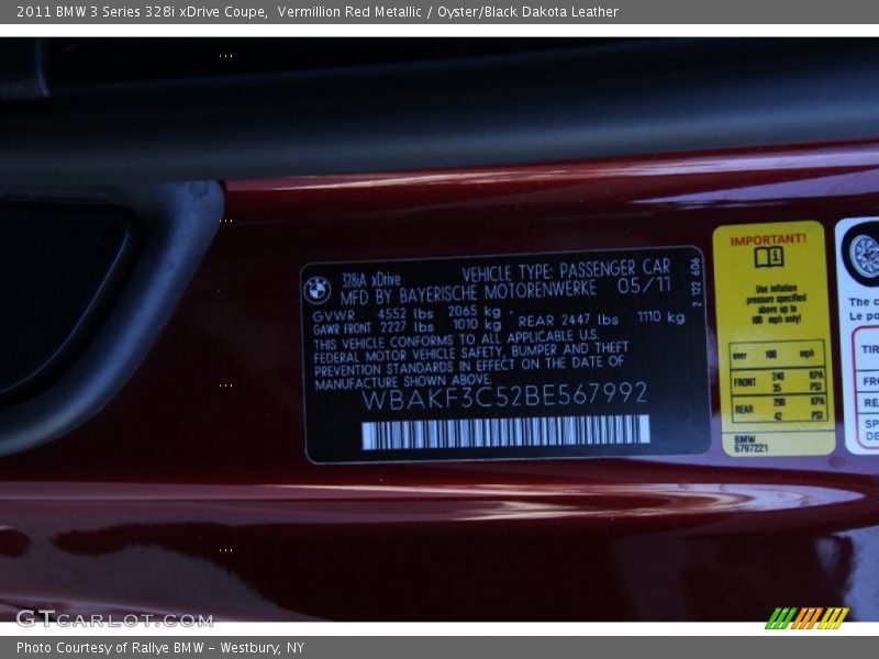 Vermillion Red Metallic / Oyster/Black Dakota Leather 2011 BMW 3 Series 328i xDrive Coupe