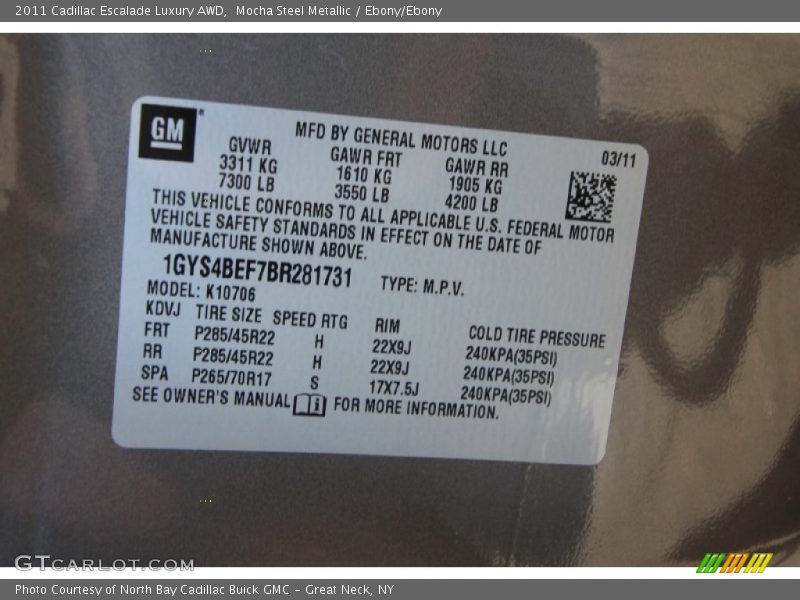 Mocha Steel Metallic / Ebony/Ebony 2011 Cadillac Escalade Luxury AWD