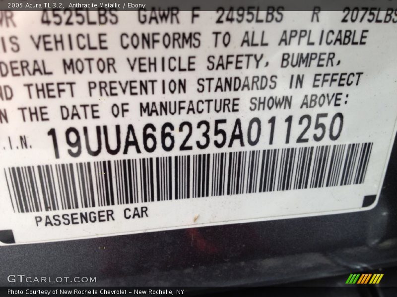 Anthracite Metallic / Ebony 2005 Acura TL 3.2