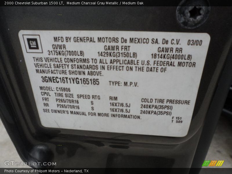 Medium Charcoal Gray Metallic / Medium Oak 2000 Chevrolet Suburban 1500 LT