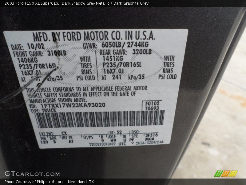 2003 F150 XL SuperCab Dark Shadow Grey Metallic Color Code CX
