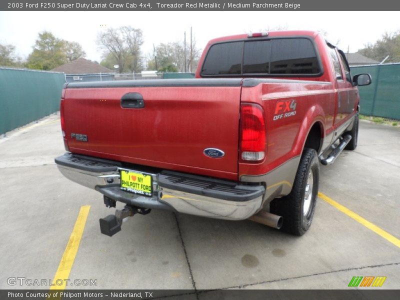 Toreador Red Metallic / Medium Parchment Beige 2003 Ford F250 Super Duty Lariat Crew Cab 4x4