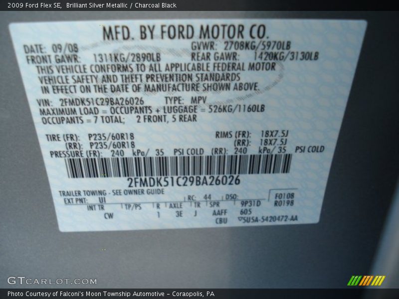 Brilliant Silver Metallic / Charcoal Black 2009 Ford Flex SE