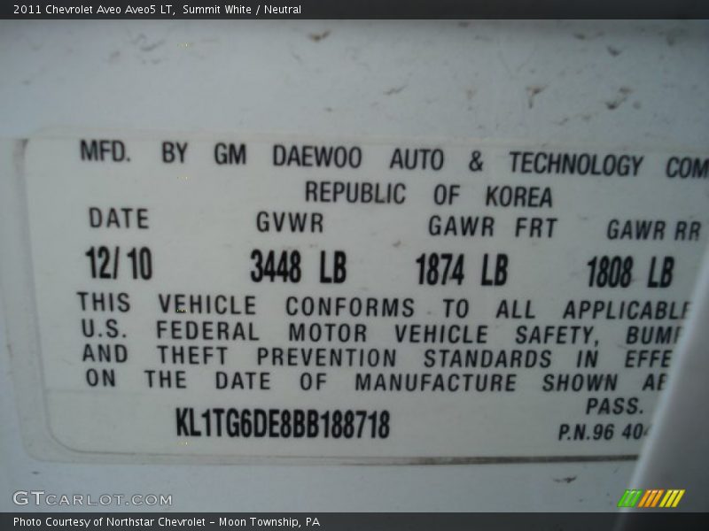 Summit White / Neutral 2011 Chevrolet Aveo Aveo5 LT