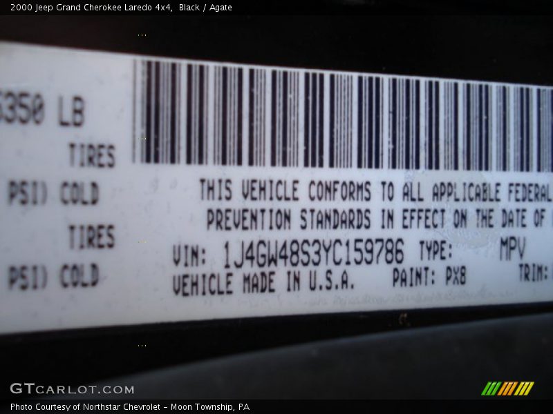 Black / Agate 2000 Jeep Grand Cherokee Laredo 4x4