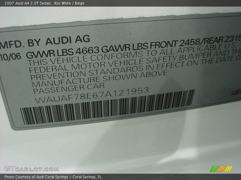 Ibis White / Beige 2007 Audi A4 2.0T Sedan