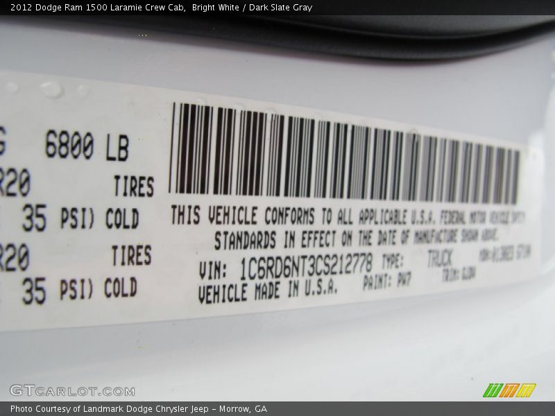 Bright White / Dark Slate Gray 2012 Dodge Ram 1500 Laramie Crew Cab