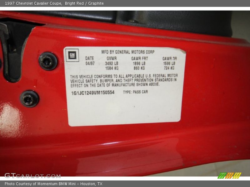 Bright Red / Graphite 1997 Chevrolet Cavalier Coupe