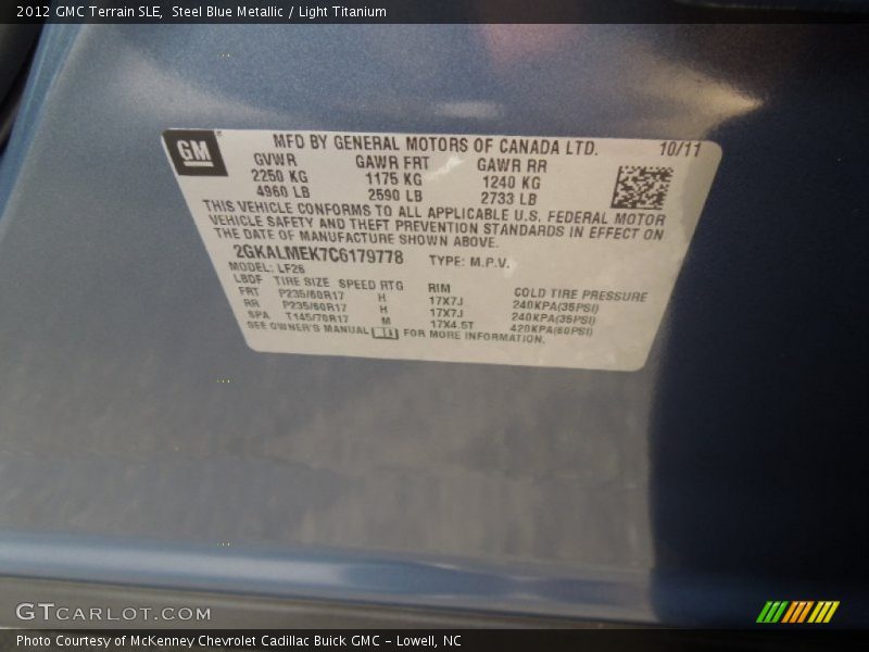 Steel Blue Metallic / Light Titanium 2012 GMC Terrain SLE