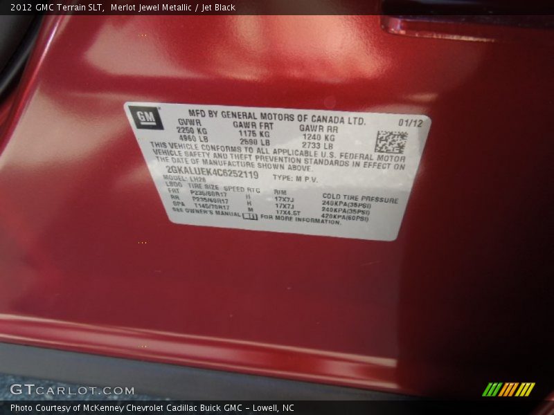 Merlot Jewel Metallic / Jet Black 2012 GMC Terrain SLT
