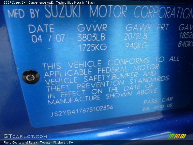 Techno Blue Metallic / Black 2007 Suzuki SX4 Convenience AWD