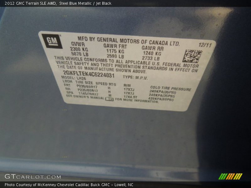 Steel Blue Metallic / Jet Black 2012 GMC Terrain SLE AWD