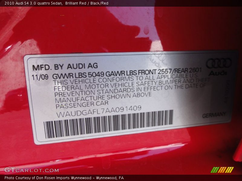 Brilliant Red / Black/Red 2010 Audi S4 3.0 quattro Sedan