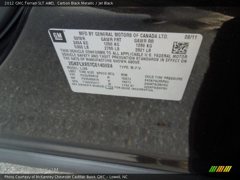 Carbon Black Metallic / Jet Black 2012 GMC Terrain SLT AWD