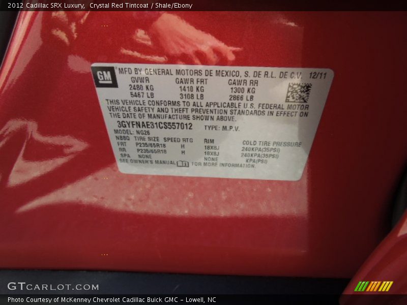 Crystal Red Tintcoat / Shale/Ebony 2012 Cadillac SRX Luxury