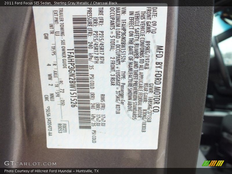 2011 Focus SES Sedan Sterling Gray Metallic Color Code UJ