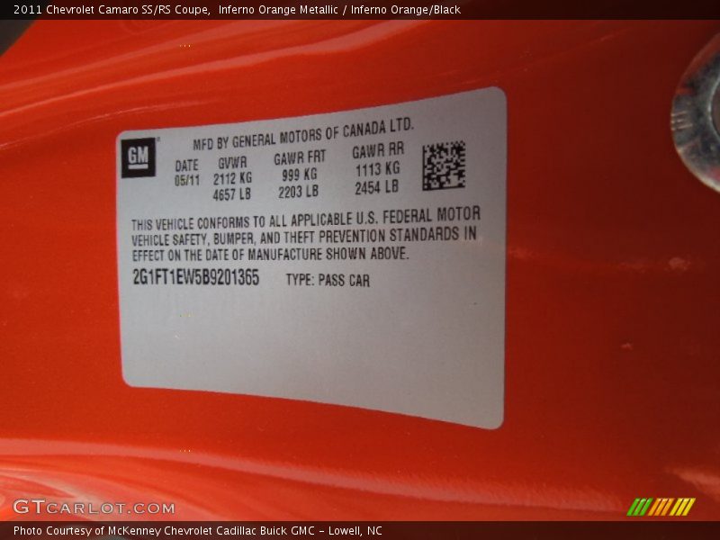 Inferno Orange Metallic / Inferno Orange/Black 2011 Chevrolet Camaro SS/RS Coupe