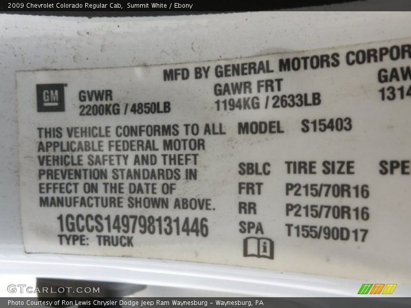 Summit White / Ebony 2009 Chevrolet Colorado Regular Cab