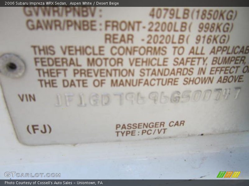 Aspen White / Desert Beige 2006 Subaru Impreza WRX Sedan