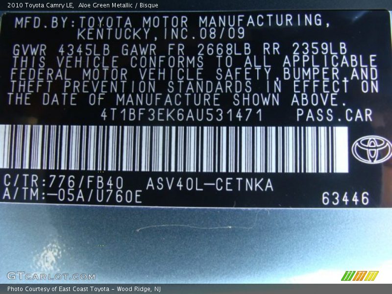 776 - 2010 Toyota Camry LE