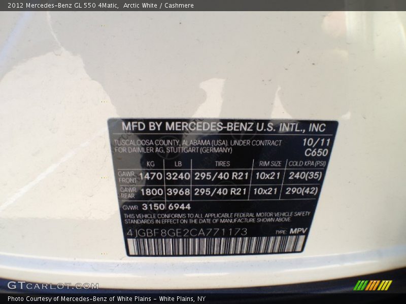Arctic White / Cashmere 2012 Mercedes-Benz GL 550 4Matic