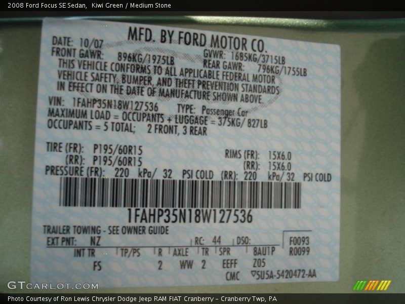 2008 Focus SE Sedan Kiwi Green Color Code NZ