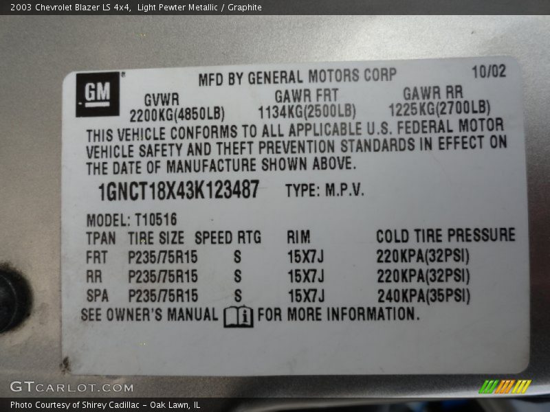 Light Pewter Metallic / Graphite 2003 Chevrolet Blazer LS 4x4