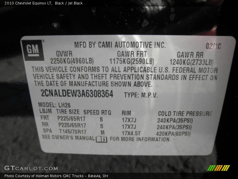 Black / Jet Black 2010 Chevrolet Equinox LT