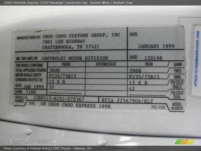 Summit White / Medium Gray 1999 Chevrolet Express 1500 Passenger Conversion Van