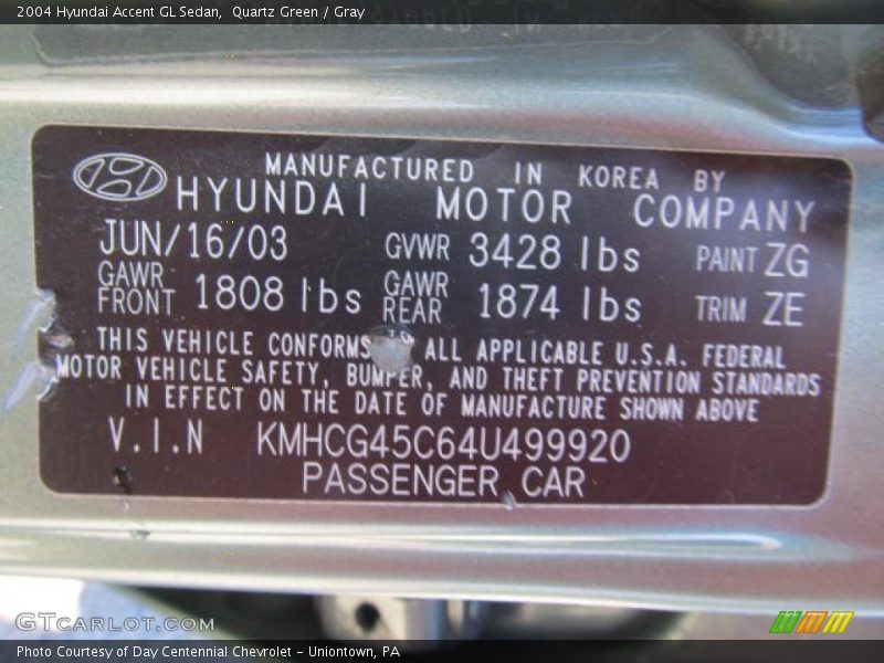 Quartz Green / Gray 2004 Hyundai Accent GL Sedan