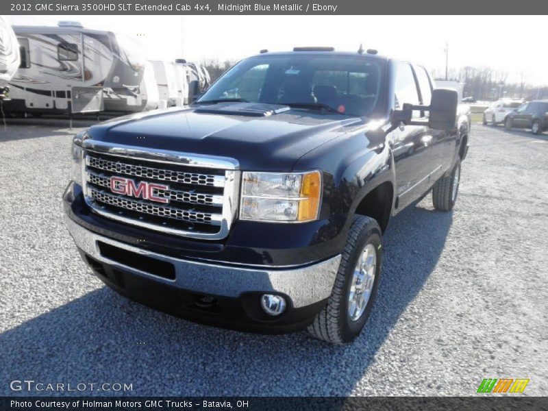 Midnight Blue Metallic / Ebony 2012 GMC Sierra 3500HD SLT Extended Cab 4x4