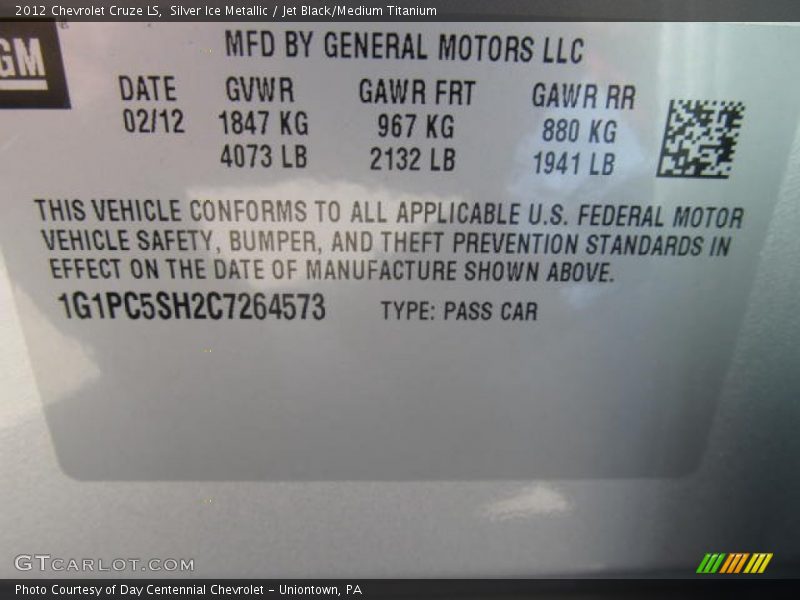Silver Ice Metallic / Jet Black/Medium Titanium 2012 Chevrolet Cruze LS