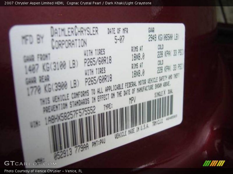 Cognac Crystal Pearl / Dark Khaki/Light Graystone 2007 Chrysler Aspen Limited HEMI