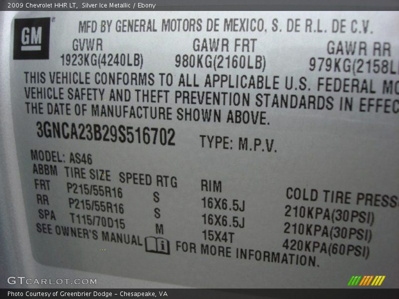 Silver Ice Metallic / Ebony 2009 Chevrolet HHR LT