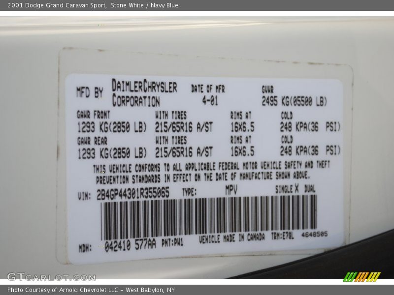 Stone White / Navy Blue 2001 Dodge Grand Caravan Sport