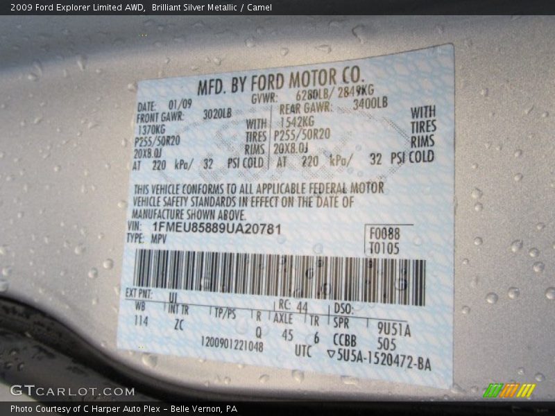 2009 Explorer Limited AWD Brilliant Silver Metallic Color Code UI