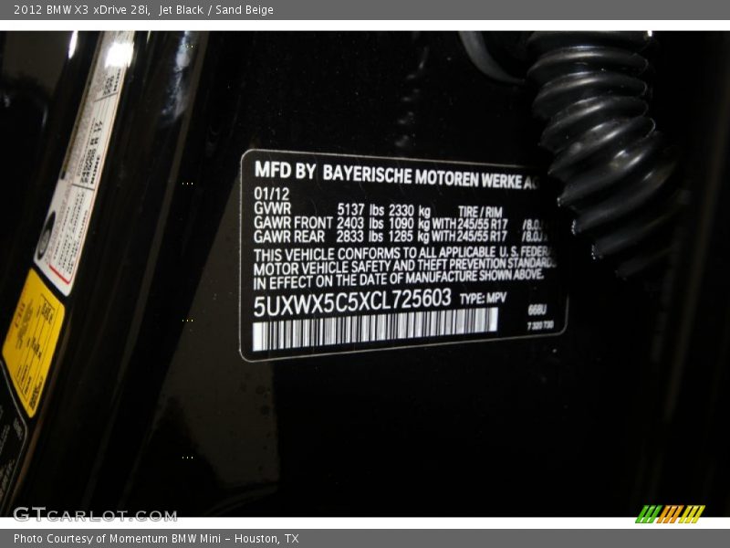 Jet Black / Sand Beige 2012 BMW X3 xDrive 28i
