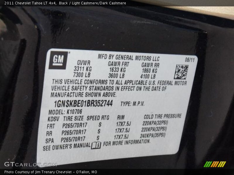 Black / Light Cashmere/Dark Cashmere 2011 Chevrolet Tahoe LT 4x4