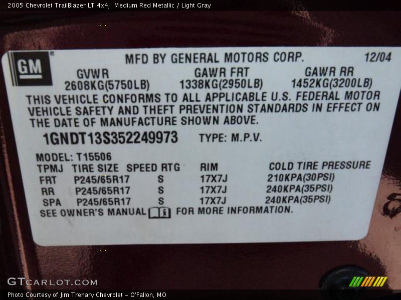 Medium Red Metallic / Light Gray 2005 Chevrolet TrailBlazer LT 4x4